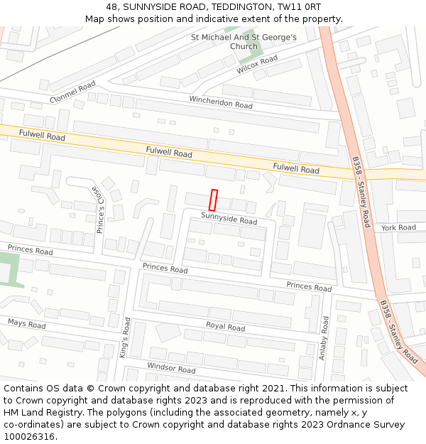 48, SUNNYSIDE ROAD, TEDDINGTON, TW11 0RT: Location map and indicative extent of plot