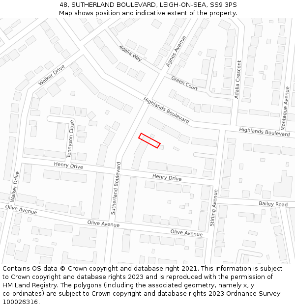 48, SUTHERLAND BOULEVARD, LEIGH-ON-SEA, SS9 3PS: Location map and indicative extent of plot