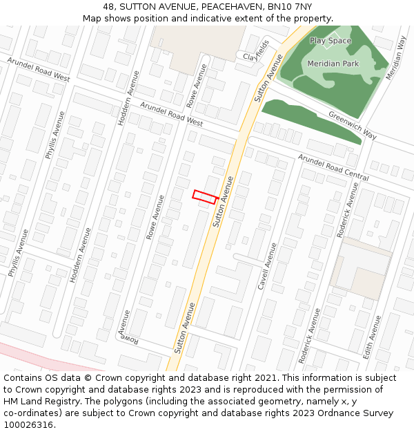 48, SUTTON AVENUE, PEACEHAVEN, BN10 7NY: Location map and indicative extent of plot