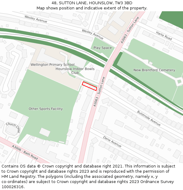 48, SUTTON LANE, HOUNSLOW, TW3 3BD: Location map and indicative extent of plot