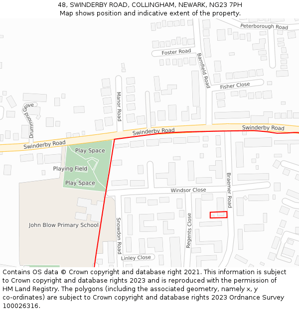 48, SWINDERBY ROAD, COLLINGHAM, NEWARK, NG23 7PH: Location map and indicative extent of plot