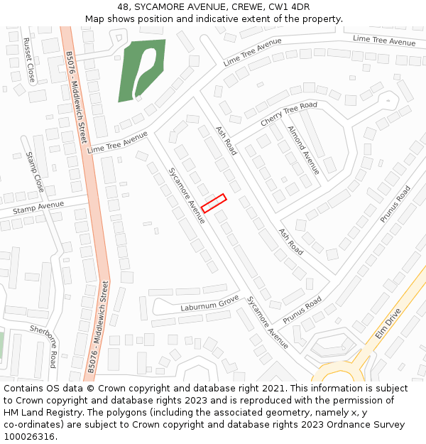 48, SYCAMORE AVENUE, CREWE, CW1 4DR: Location map and indicative extent of plot