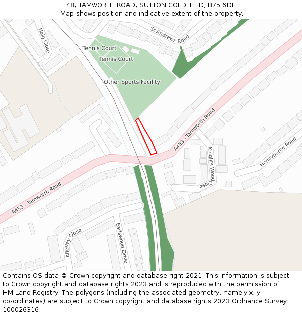 48, TAMWORTH ROAD, SUTTON COLDFIELD, B75 6DH: Location map and indicative extent of plot