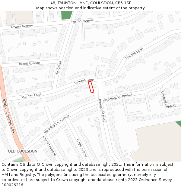 48, TAUNTON LANE, COULSDON, CR5 1SE: Location map and indicative extent of plot