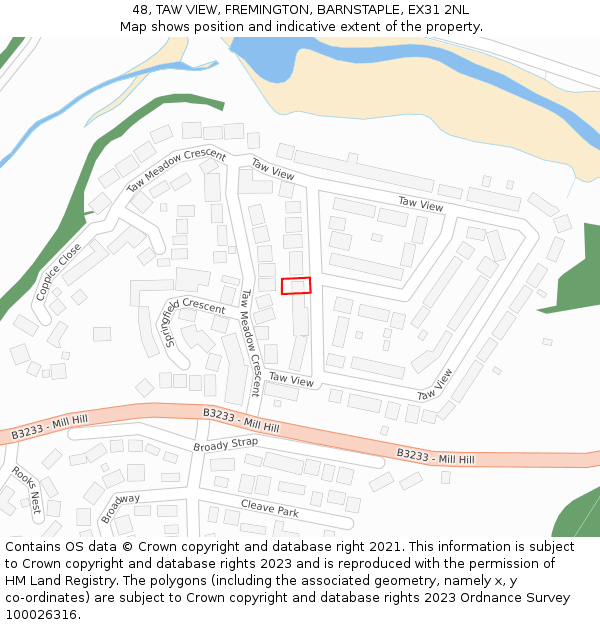 48, TAW VIEW, FREMINGTON, BARNSTAPLE, EX31 2NL: Location map and indicative extent of plot