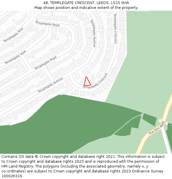 48, TEMPLEGATE CRESCENT, LEEDS, LS15 0HA: Location map and indicative extent of plot