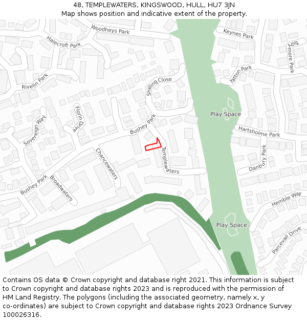 48, TEMPLEWATERS, KINGSWOOD, HULL, HU7 3JN: Location map and indicative extent of plot