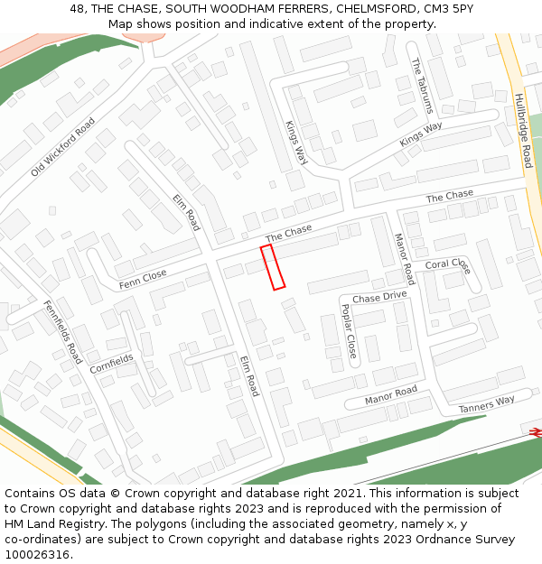 48, THE CHASE, SOUTH WOODHAM FERRERS, CHELMSFORD, CM3 5PY: Location map and indicative extent of plot