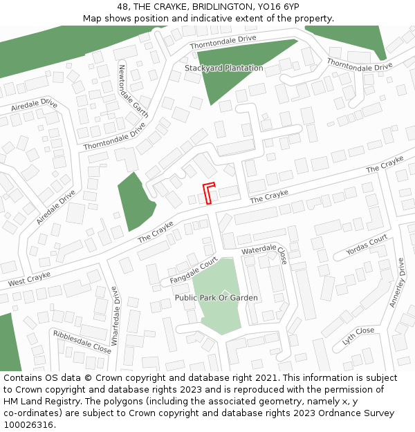 48, THE CRAYKE, BRIDLINGTON, YO16 6YP: Location map and indicative extent of plot