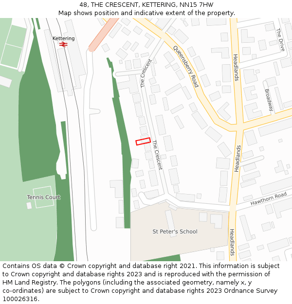 48, THE CRESCENT, KETTERING, NN15 7HW: Location map and indicative extent of plot