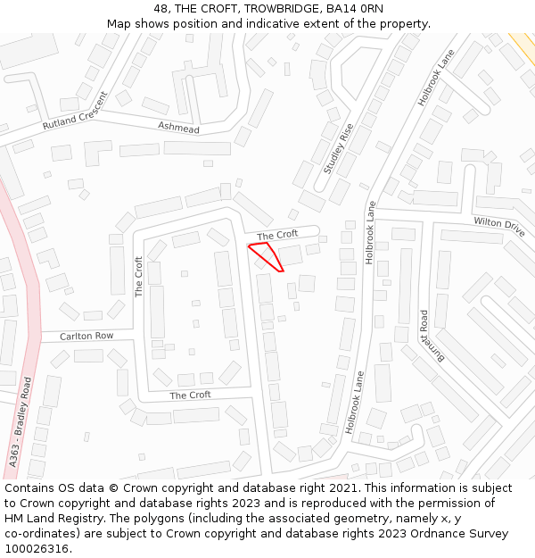 48, THE CROFT, TROWBRIDGE, BA14 0RN: Location map and indicative extent of plot