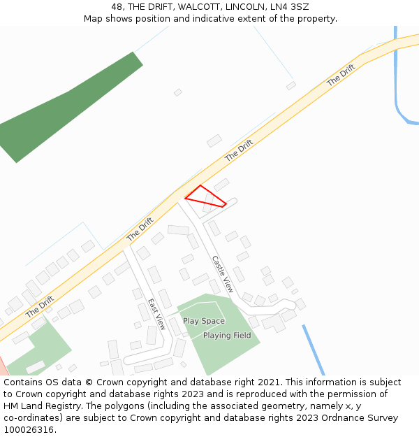 48, THE DRIFT, WALCOTT, LINCOLN, LN4 3SZ: Location map and indicative extent of plot