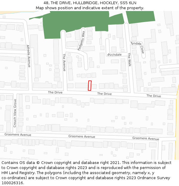 48, THE DRIVE, HULLBRIDGE, HOCKLEY, SS5 6LN: Location map and indicative extent of plot