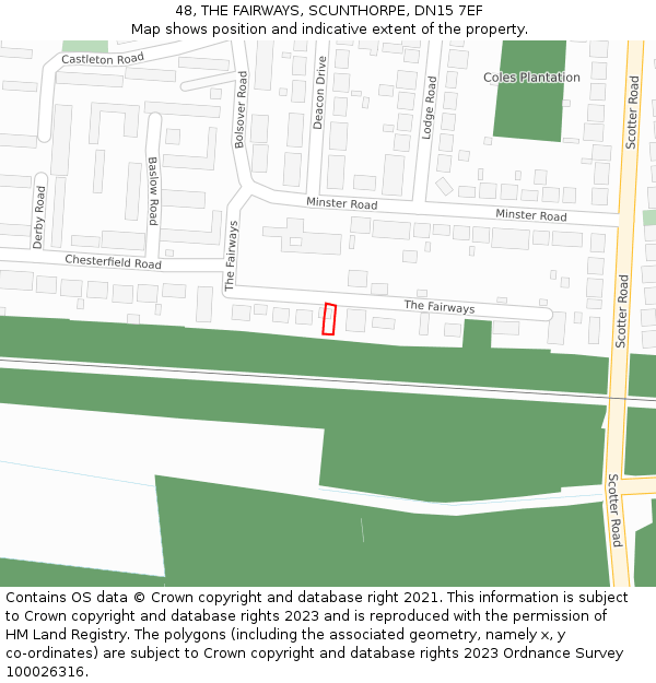 48, THE FAIRWAYS, SCUNTHORPE, DN15 7EF: Location map and indicative extent of plot