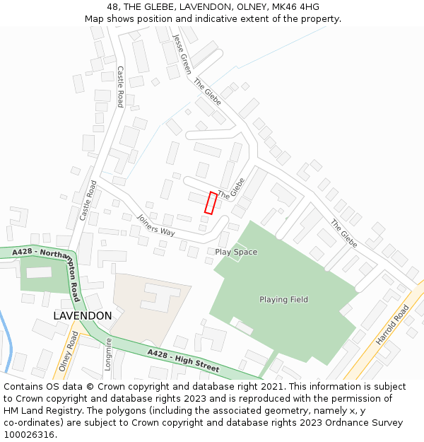 48, THE GLEBE, LAVENDON, OLNEY, MK46 4HG: Location map and indicative extent of plot