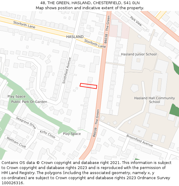 48, THE GREEN, HASLAND, CHESTERFIELD, S41 0LN: Location map and indicative extent of plot