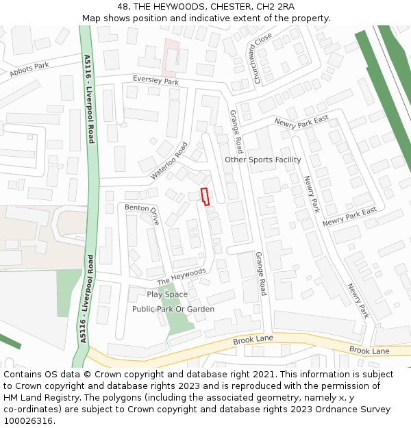 48, THE HEYWOODS, CHESTER, CH2 2RA: Location map and indicative extent of plot