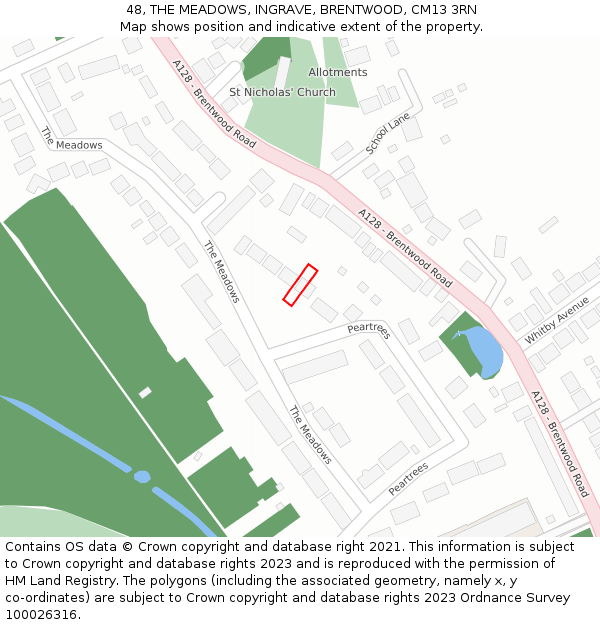 48, THE MEADOWS, INGRAVE, BRENTWOOD, CM13 3RN: Location map and indicative extent of plot