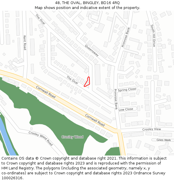 48, THE OVAL, BINGLEY, BD16 4RQ: Location map and indicative extent of plot