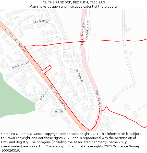 48, THE PADDOCK, REDRUTH, TR15 2AG: Location map and indicative extent of plot