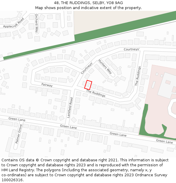 48, THE RUDDINGS, SELBY, YO8 9AG: Location map and indicative extent of plot