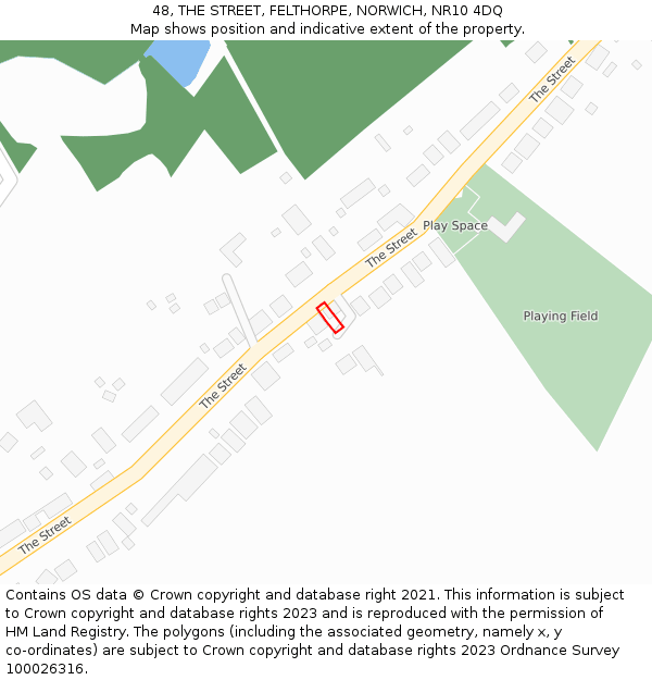 48, THE STREET, FELTHORPE, NORWICH, NR10 4DQ: Location map and indicative extent of plot