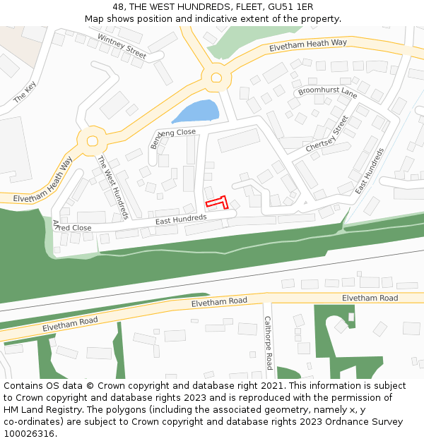 48, THE WEST HUNDREDS, FLEET, GU51 1ER: Location map and indicative extent of plot