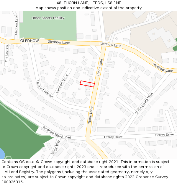 48, THORN LANE, LEEDS, LS8 1NF: Location map and indicative extent of plot