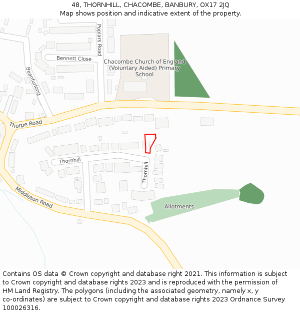 48, THORNHILL, CHACOMBE, BANBURY, OX17 2JQ: Location map and indicative extent of plot