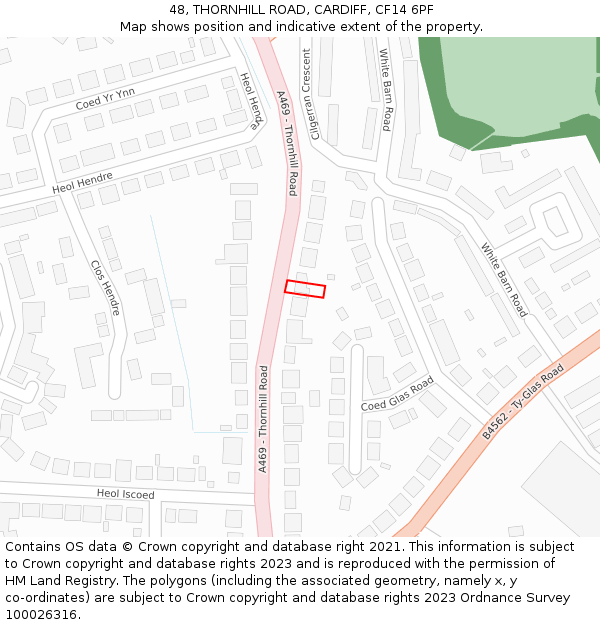 48, THORNHILL ROAD, CARDIFF, CF14 6PF: Location map and indicative extent of plot