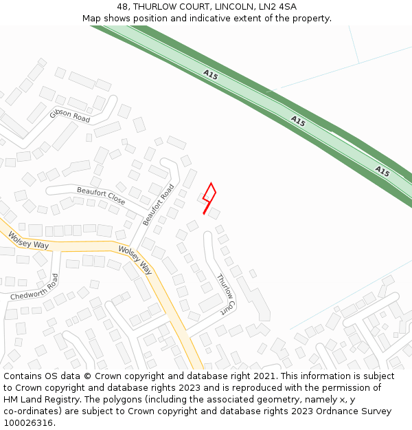 48, THURLOW COURT, LINCOLN, LN2 4SA: Location map and indicative extent of plot