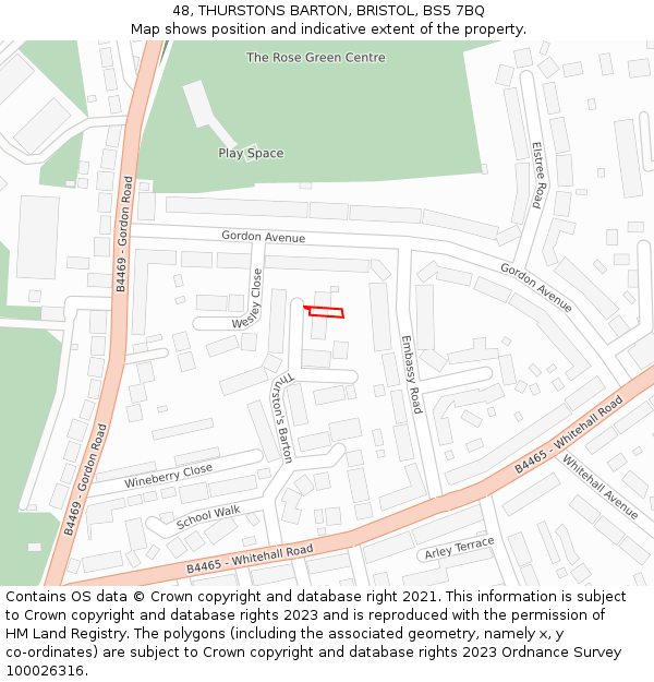 48, THURSTONS BARTON, BRISTOL, BS5 7BQ: Location map and indicative extent of plot