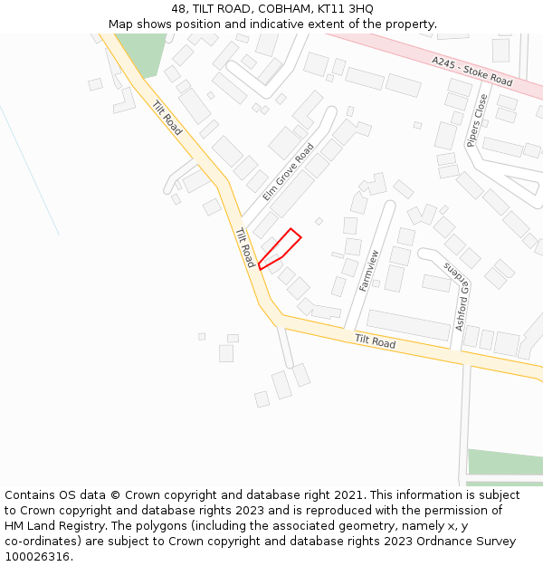 48, TILT ROAD, COBHAM, KT11 3HQ: Location map and indicative extent of plot