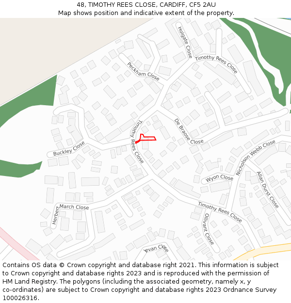 48, TIMOTHY REES CLOSE, CARDIFF, CF5 2AU: Location map and indicative extent of plot