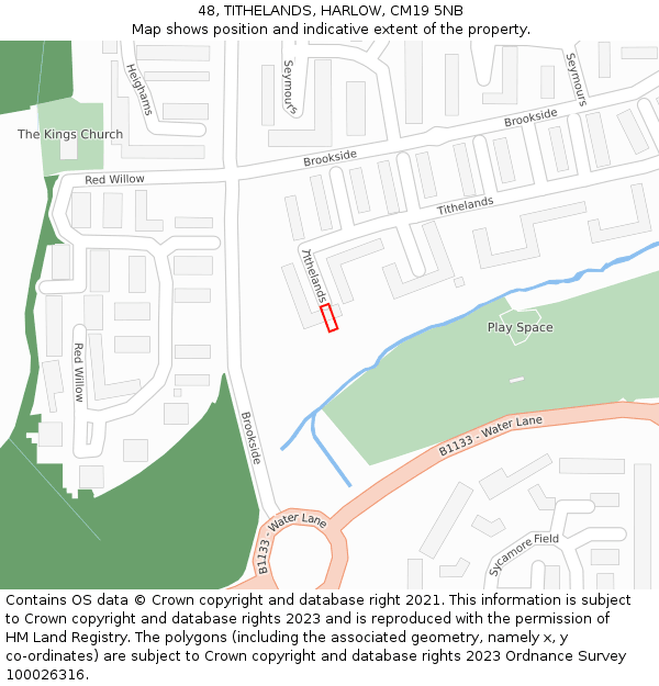 48, TITHELANDS, HARLOW, CM19 5NB: Location map and indicative extent of plot