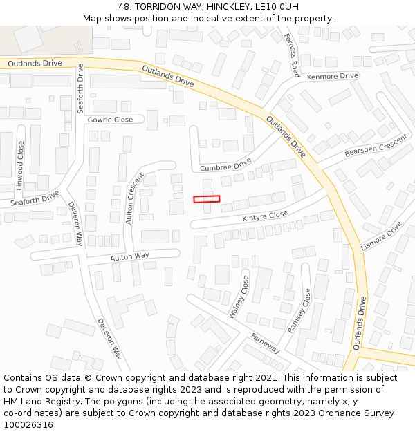 48, TORRIDON WAY, HINCKLEY, LE10 0UH: Location map and indicative extent of plot