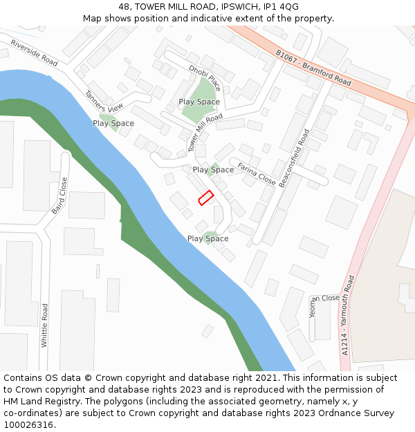 48, TOWER MILL ROAD, IPSWICH, IP1 4QG: Location map and indicative extent of plot