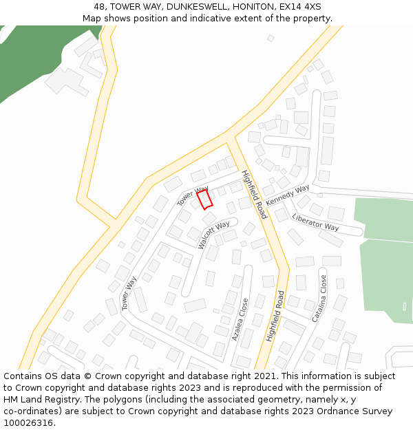 48, TOWER WAY, DUNKESWELL, HONITON, EX14 4XS: Location map and indicative extent of plot