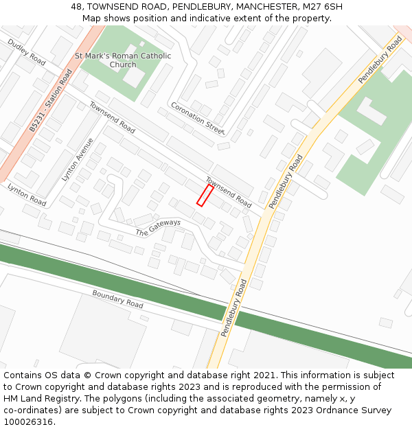 48, TOWNSEND ROAD, PENDLEBURY, MANCHESTER, M27 6SH: Location map and indicative extent of plot