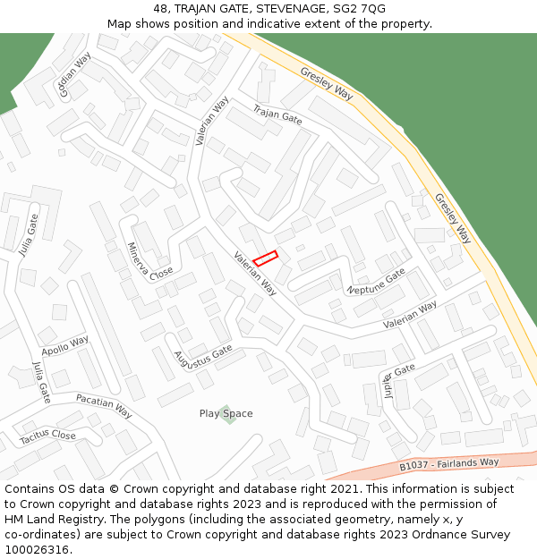 48, TRAJAN GATE, STEVENAGE, SG2 7QG: Location map and indicative extent of plot