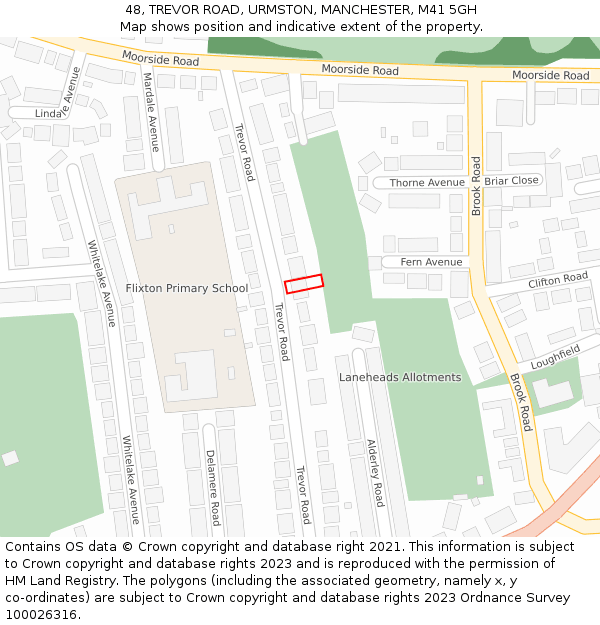 48, TREVOR ROAD, URMSTON, MANCHESTER, M41 5GH: Location map and indicative extent of plot