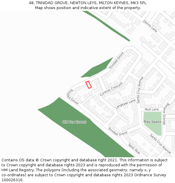 48, TRINIDAD GROVE, NEWTON LEYS, MILTON KEYNES, MK3 5PL: Location map and indicative extent of plot
