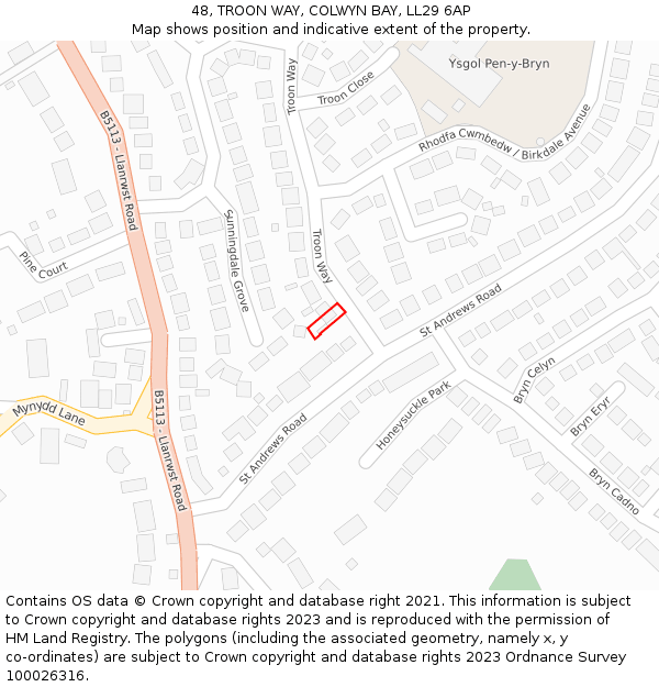 48, TROON WAY, COLWYN BAY, LL29 6AP: Location map and indicative extent of plot