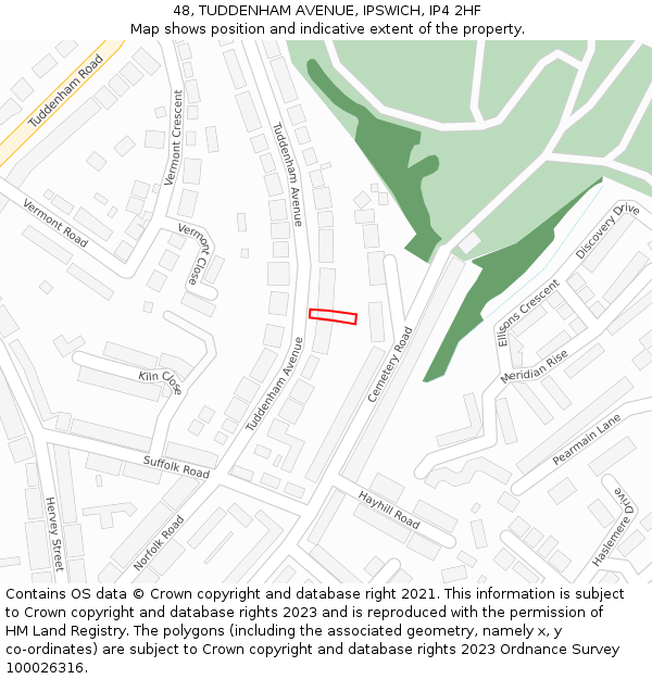 48, TUDDENHAM AVENUE, IPSWICH, IP4 2HF: Location map and indicative extent of plot