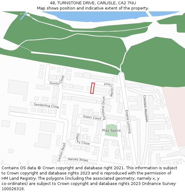 48, TURNSTONE DRIVE, CARLISLE, CA2 7NU: Location map and indicative extent of plot