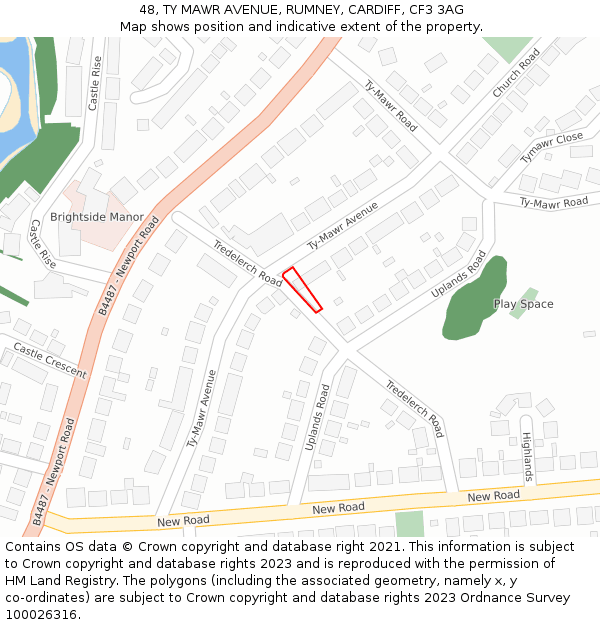 48, TY MAWR AVENUE, RUMNEY, CARDIFF, CF3 3AG: Location map and indicative extent of plot