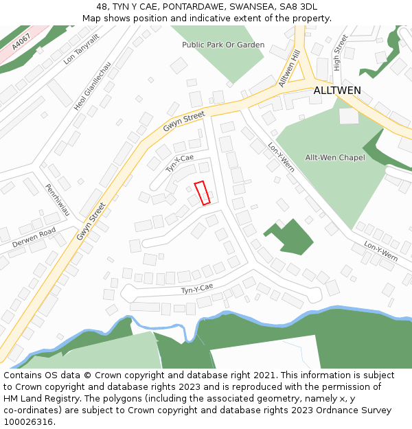48, TYN Y CAE, PONTARDAWE, SWANSEA, SA8 3DL: Location map and indicative extent of plot