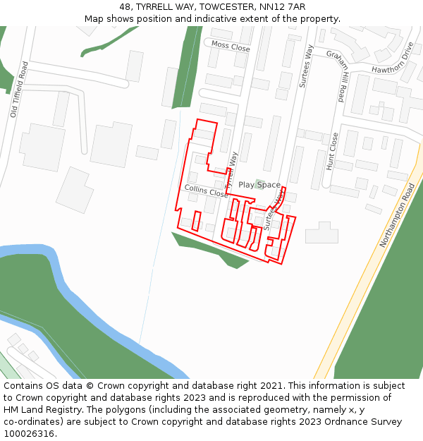 48, TYRRELL WAY, TOWCESTER, NN12 7AR: Location map and indicative extent of plot