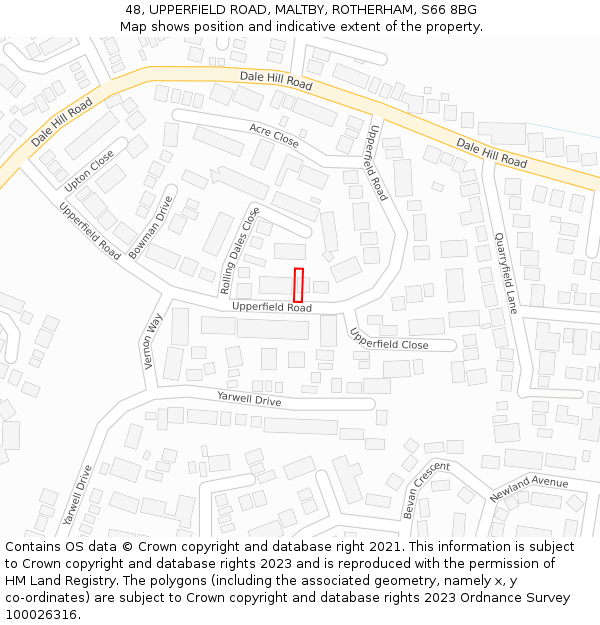 48, UPPERFIELD ROAD, MALTBY, ROTHERHAM, S66 8BG: Location map and indicative extent of plot