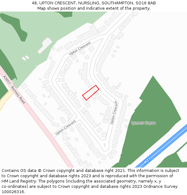 48, UPTON CRESCENT, NURSLING, SOUTHAMPTON, SO16 8AB: Location map and indicative extent of plot